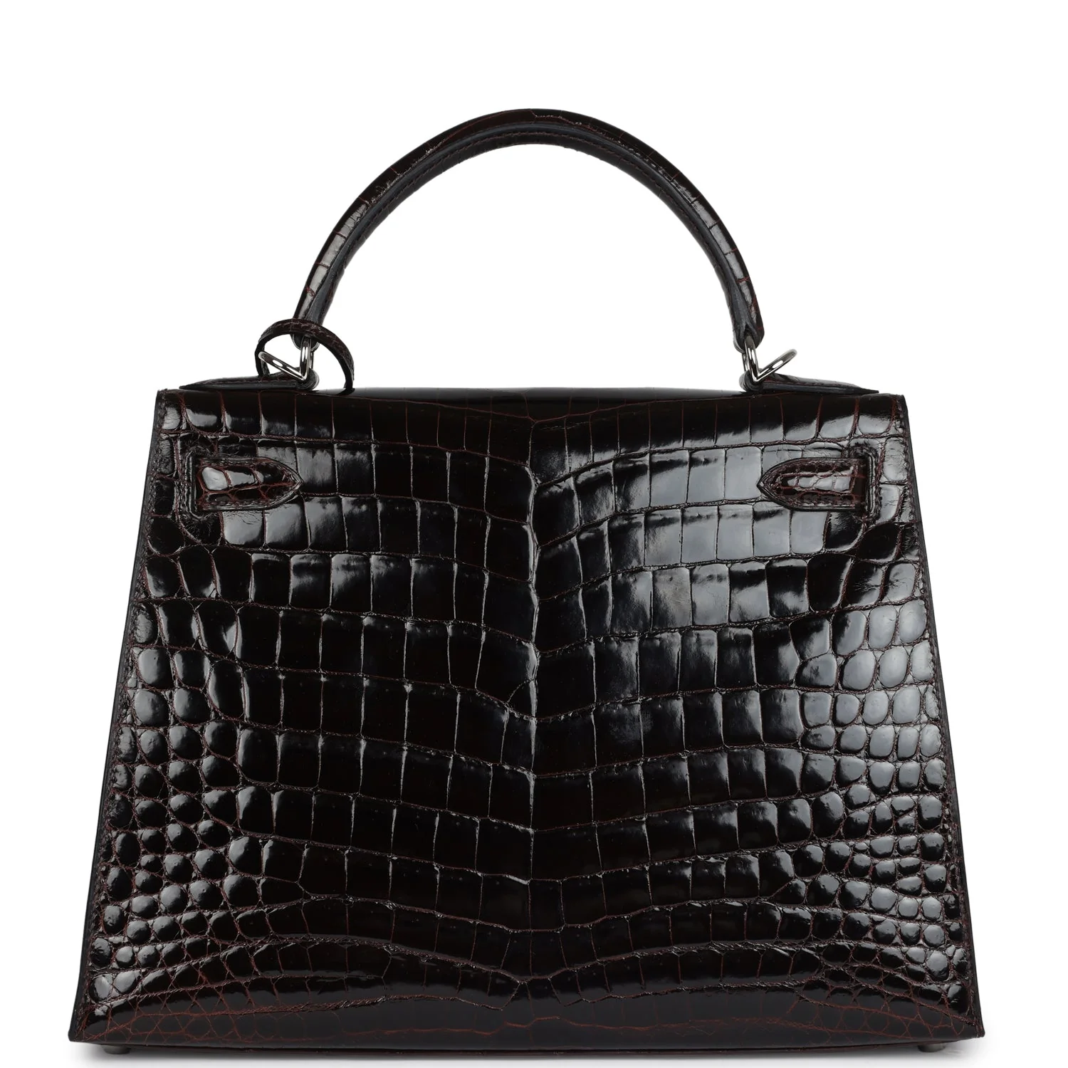 Replicate Hermes Kelly Sellier 28 Cocoan Shiny Niloticus Crocodile Palladium Hardware(1:1 replica)
