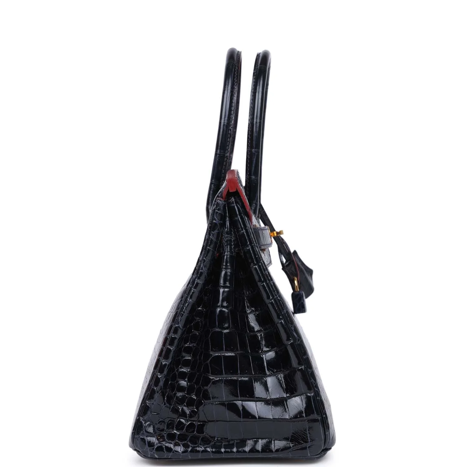 Replicate Hermes Birkin 30 Bleu Marine and Rouge H Contour Shiny Porosus Crocodile Gold Hardware(1:1 replica)