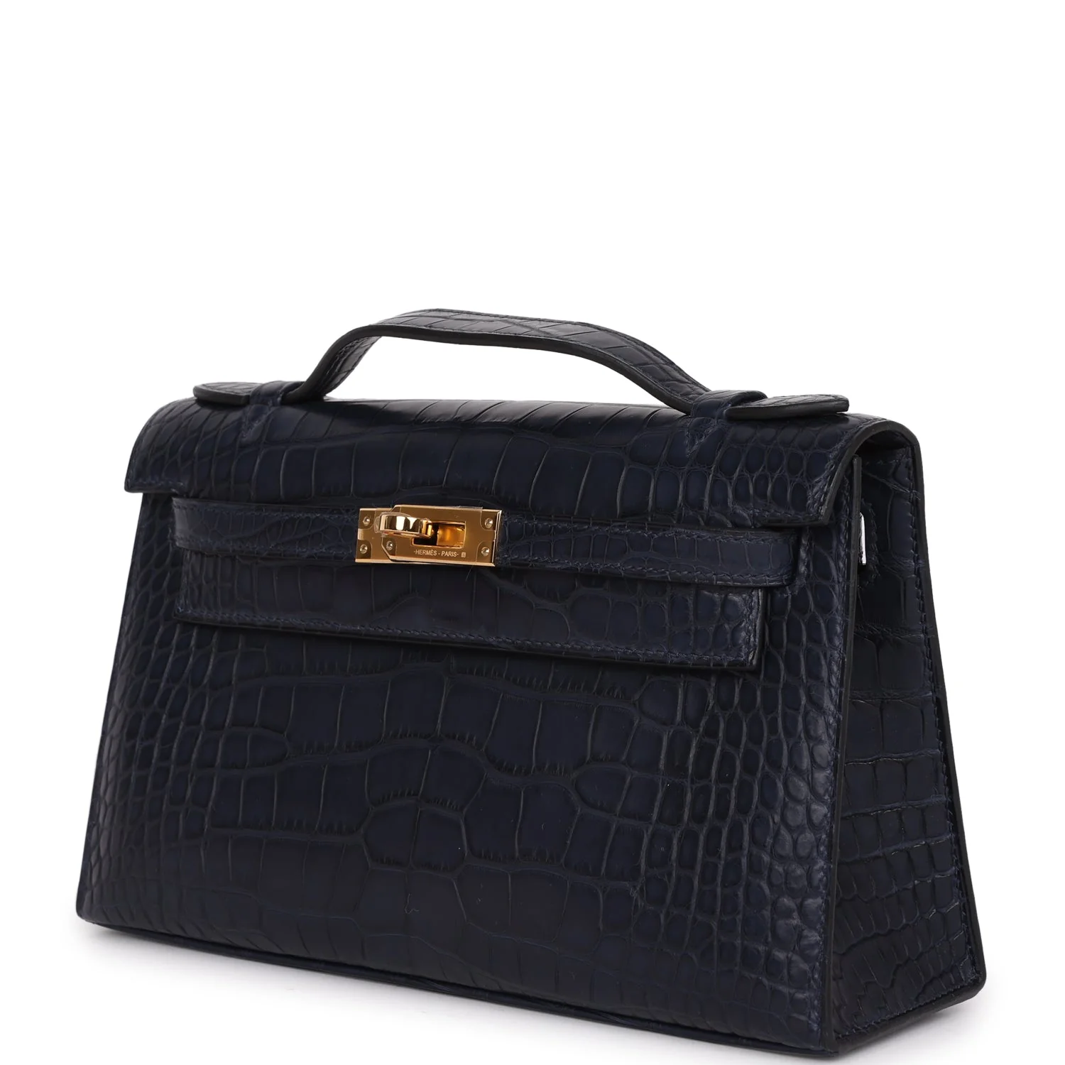 Replicate Hermes Kelly Pochette Bleu Indigo Matte Alligator Gold Hardware(1:1 replica)