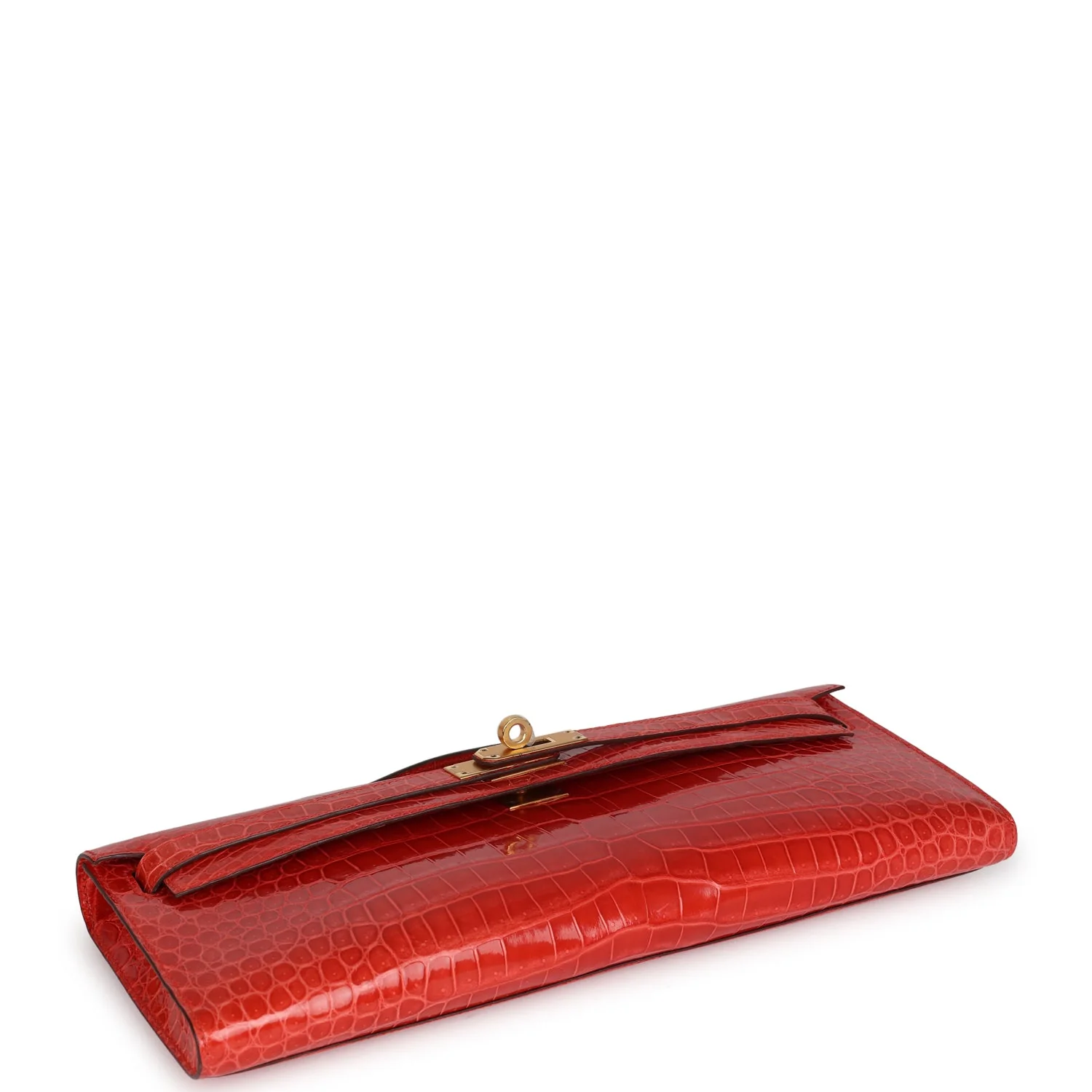 Replicate Hermes Kelly Cut Orange Poppy Shiny Porosus Crocodile Gold Hardware(1:1 replica)