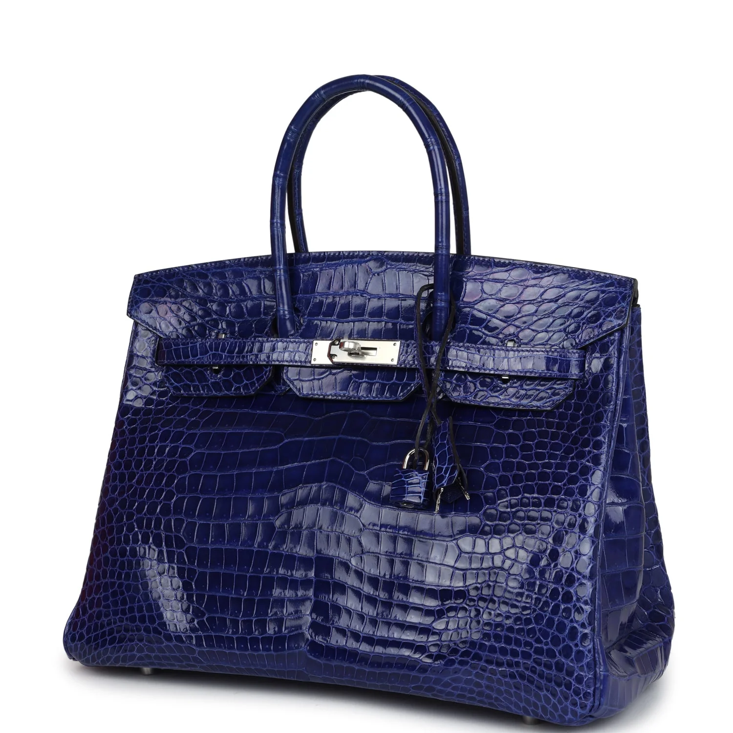 Replicate Hermes Birkin 35 Bleu Electric Shiny Porosus Crocodile Palladium Hardware(1:1 replica)