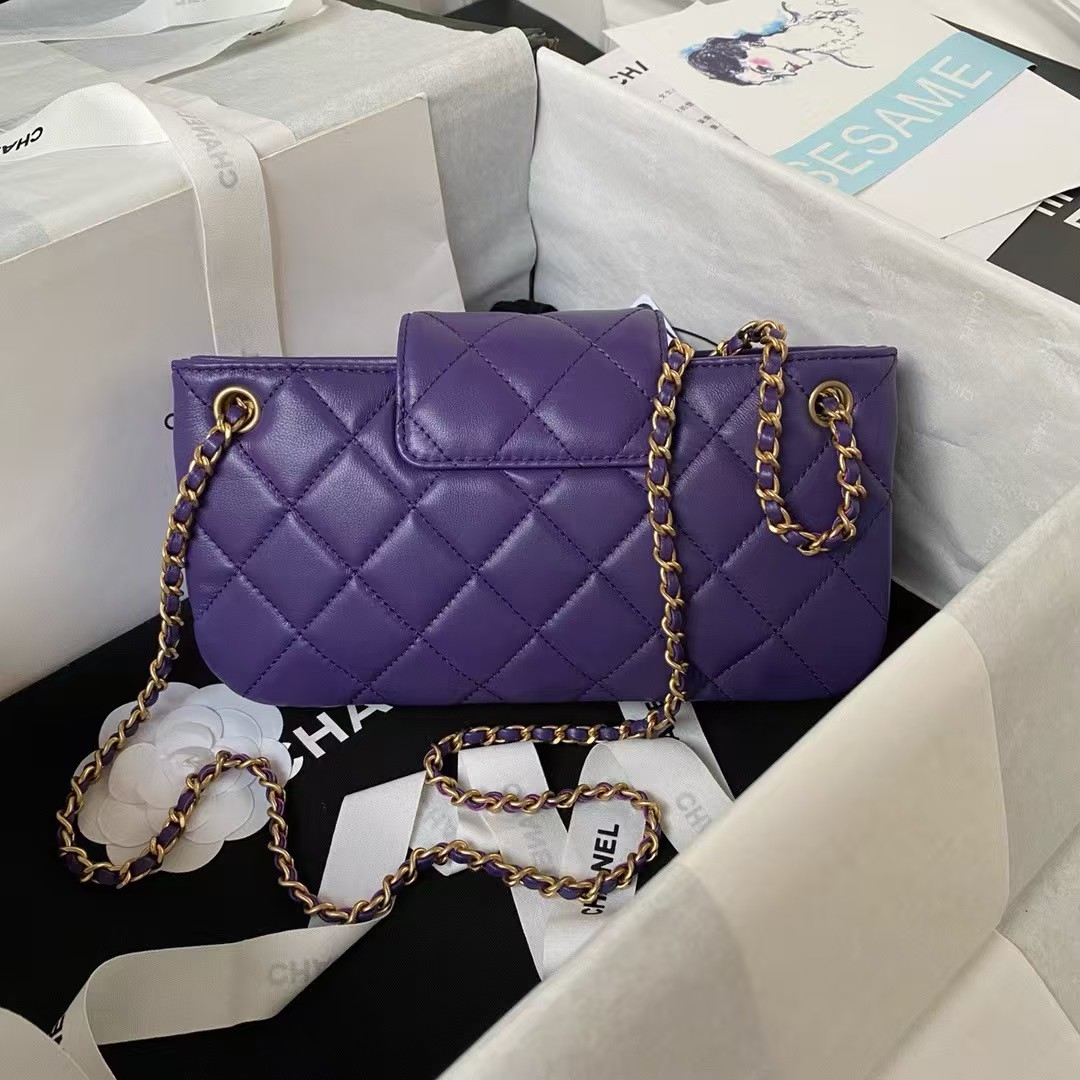 Replicate Chanel 24C AS4611 Vintage Logo Lambskin Rectangular Shoulder Bag Purple(1:1 replica)