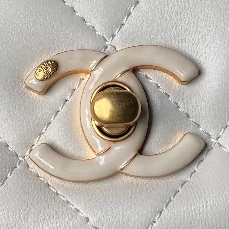 Replicate Chanel AS4967 Small Flap Bag Shiny Lambskin Enamel   Gold Metal White(1:1 replica)