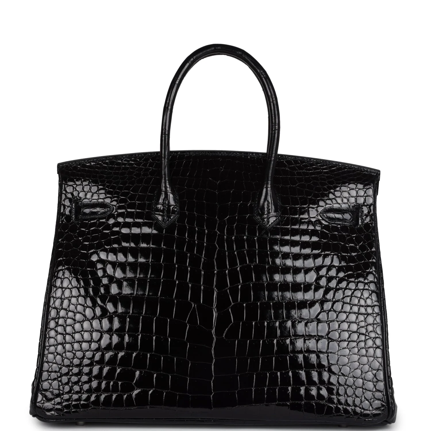 Replicate Hermes Birkin 35 Black Shiny Porosus Crocodile 18K White Gold Diamond Hardware(1:1 replica)