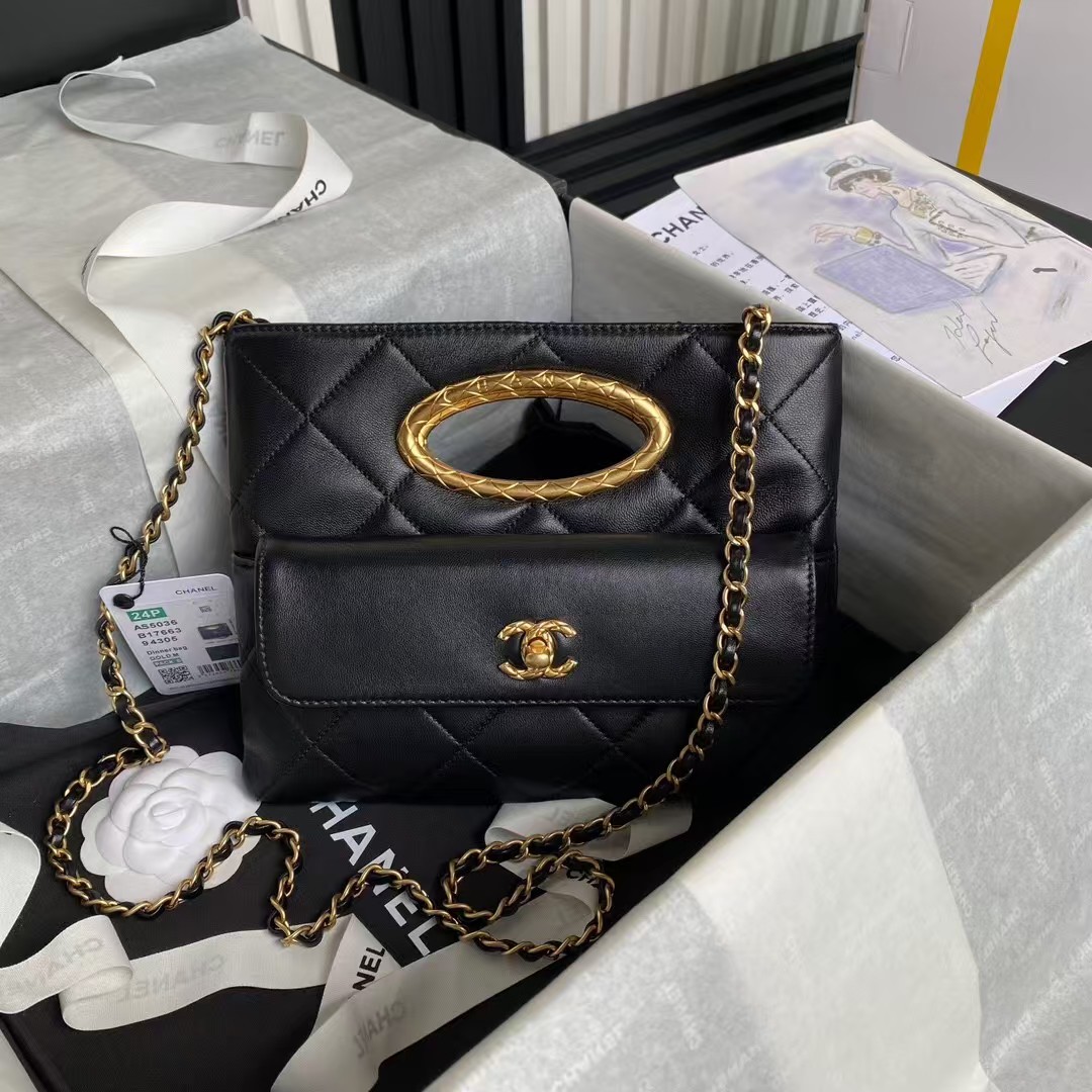 Replicate Chanel 24B AS5038 Lambskin Clutch Black(1:1 replica)