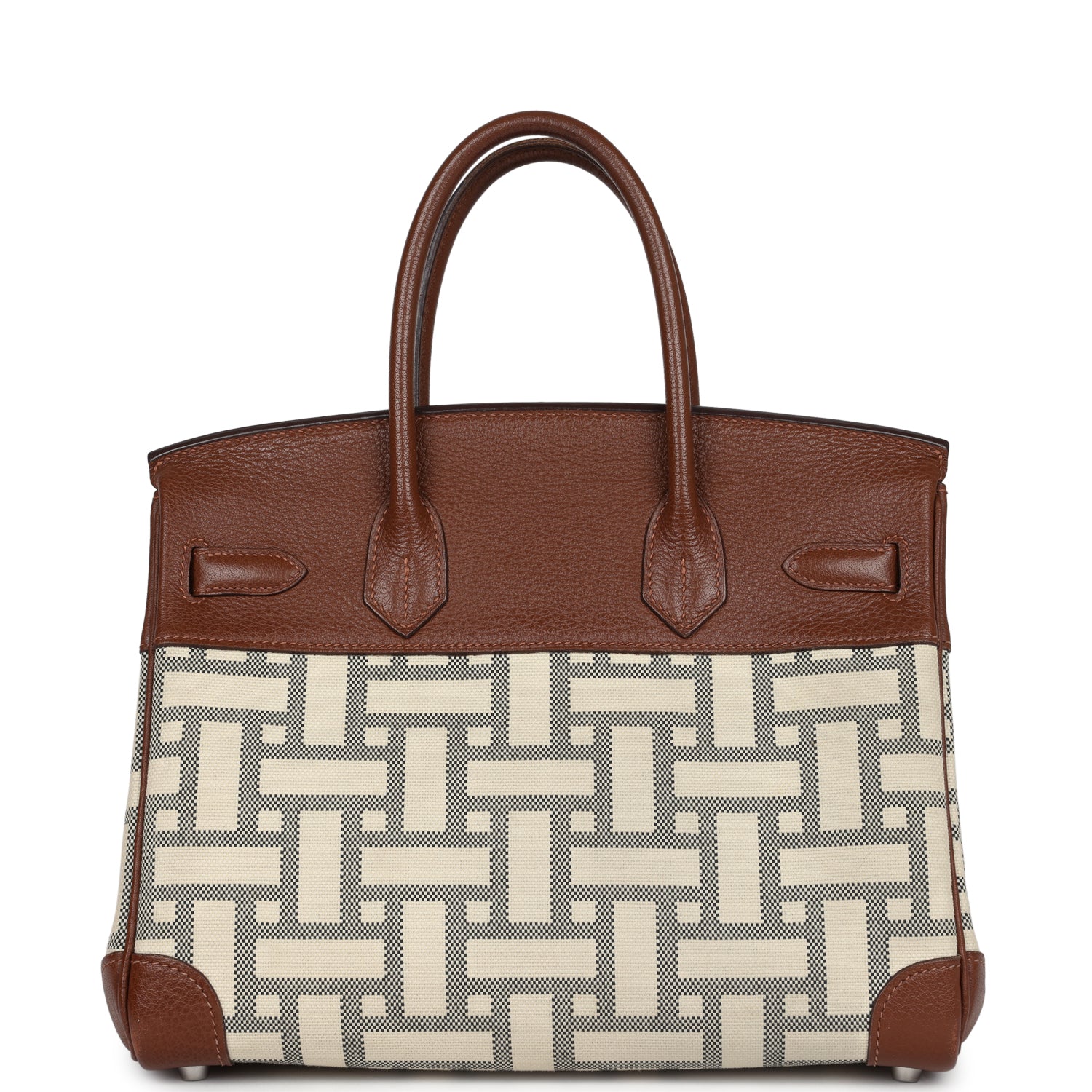Replicate Hermes Birkin 30 Marron D'Inde Buffalo and Mosaique Canvas Palladium Hardware(1:1 replica)