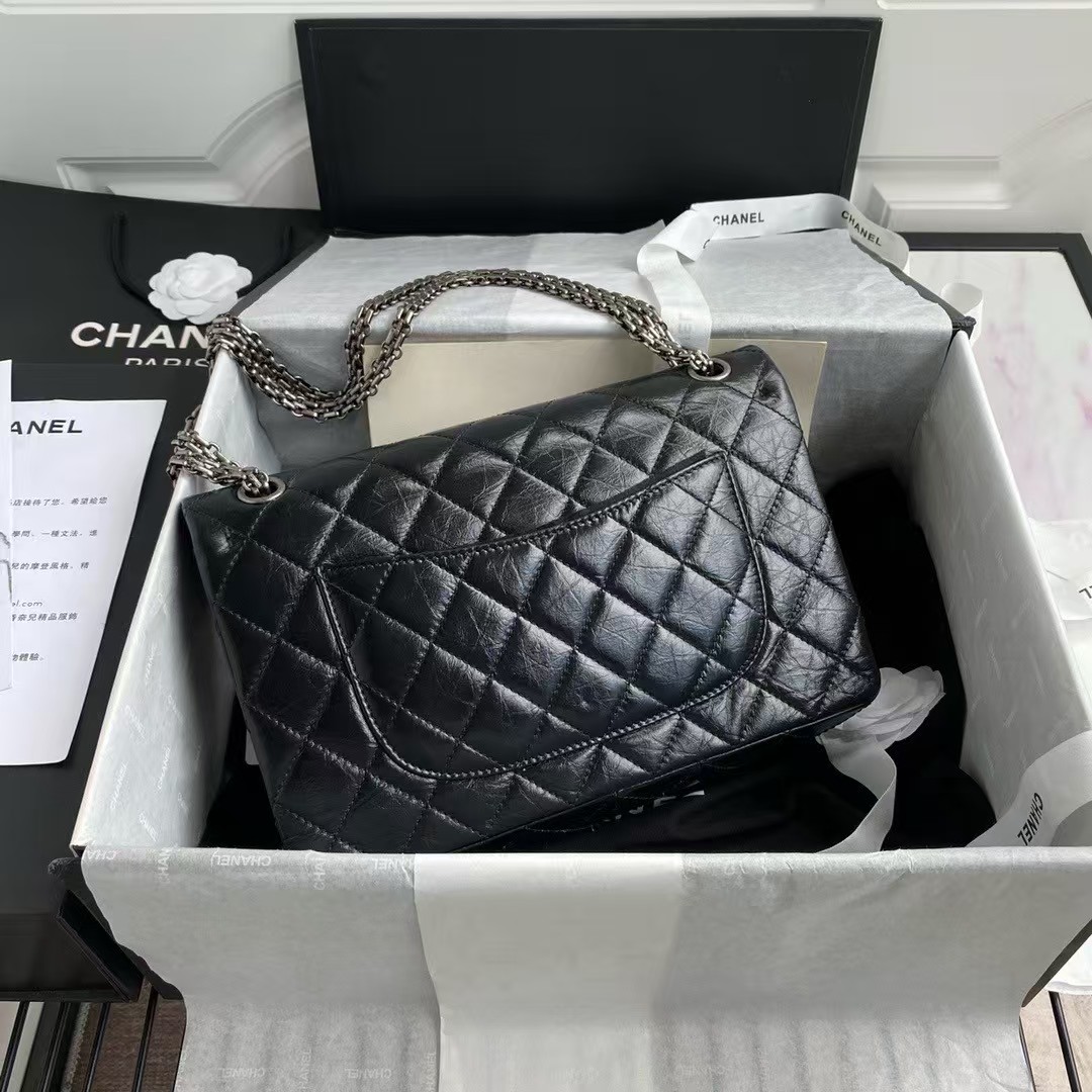 Replicate Chanel 23A A37587 Classic Large 2.55 Flap Bag Black Aged Calfskin Ruthenium Hardware(1:1 replica)