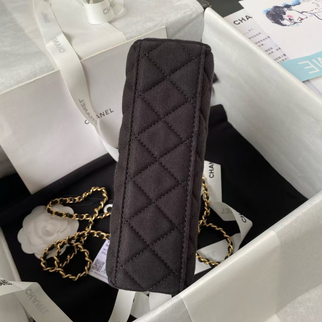Replicate Chanel AS4416 Mini Shopping Bag Velvet and Black Calfskin Gold-Tone Metal Black(1:1 replica)