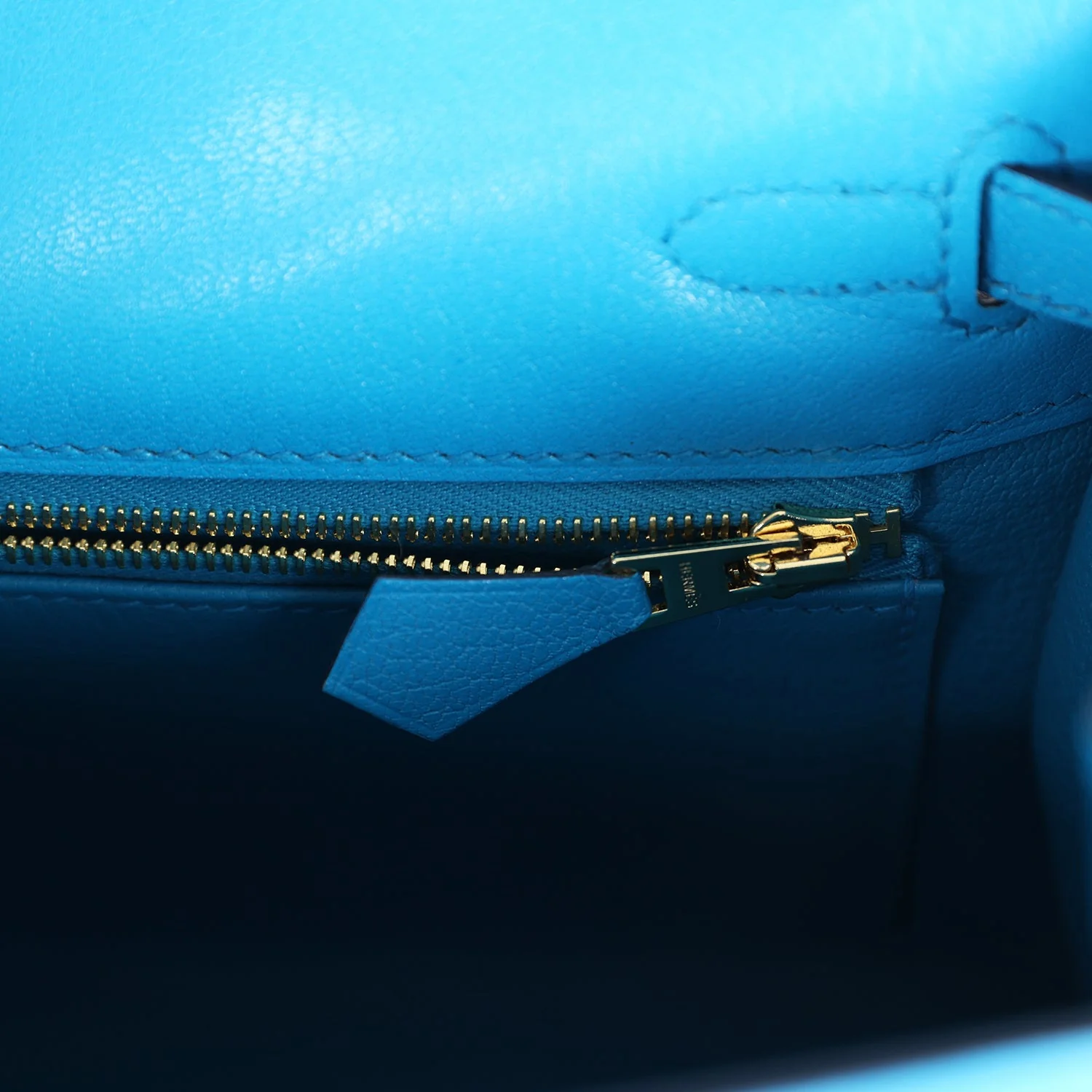 Replicate Hermes Kelly Sellier 25 Bleu Frida Chevre Gold Hardware(1:1 replica)