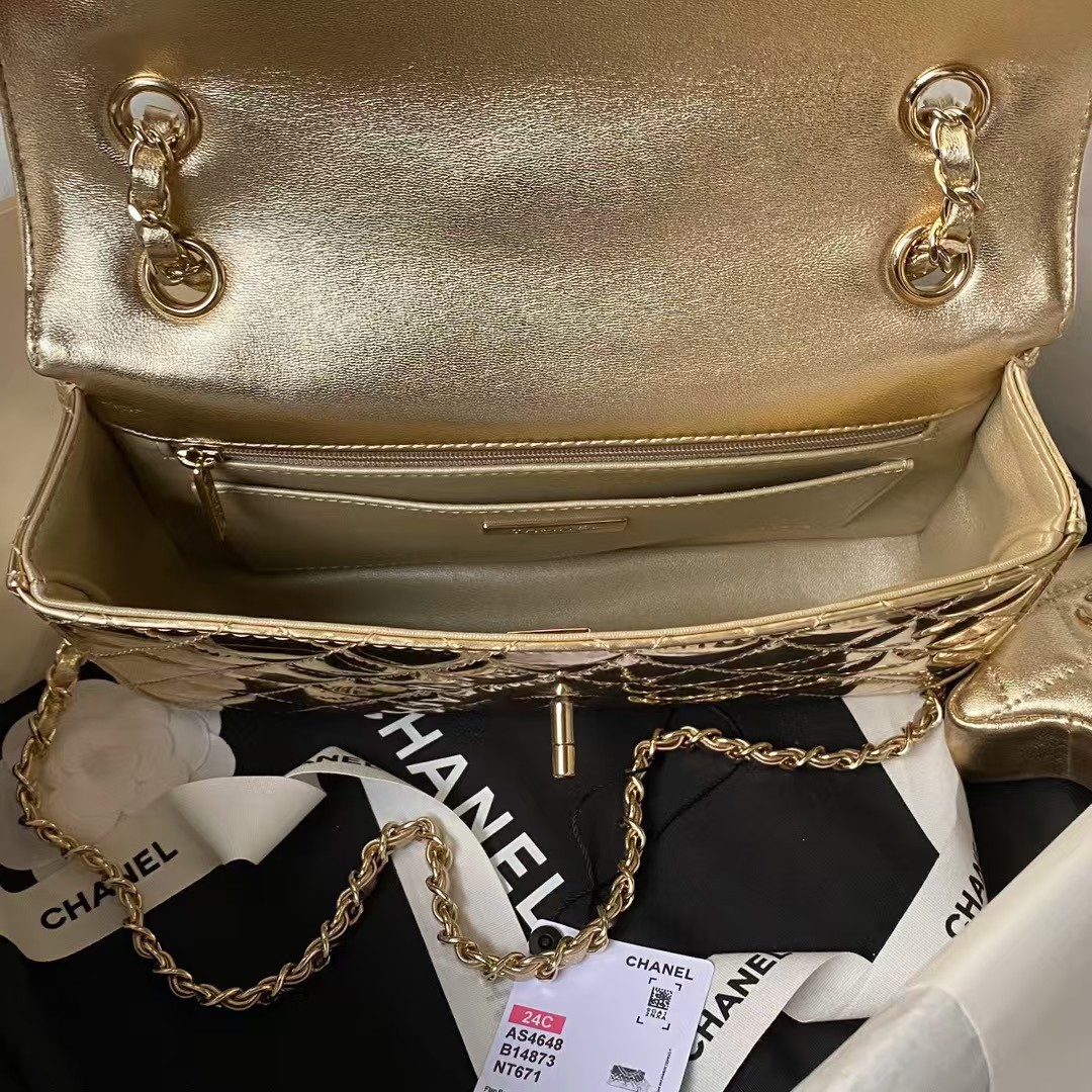Replicate Chanel AS4648 Flap Bag Star Coin Purse Mirrored Calfskin Metallic Calfskin   Gold Metallic Gold(1:1 replica)