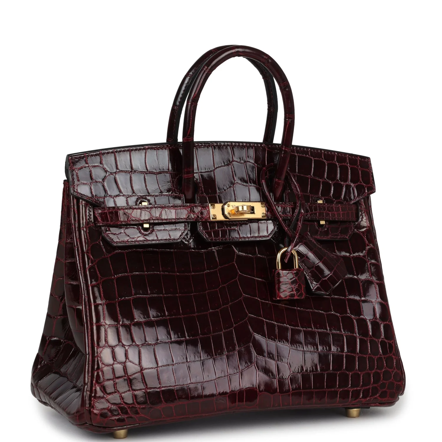 Replicate Hermes Birkin 25 Bordeaux Shiny Niloticus Crocodile Gold Hardware(1:1 replica)