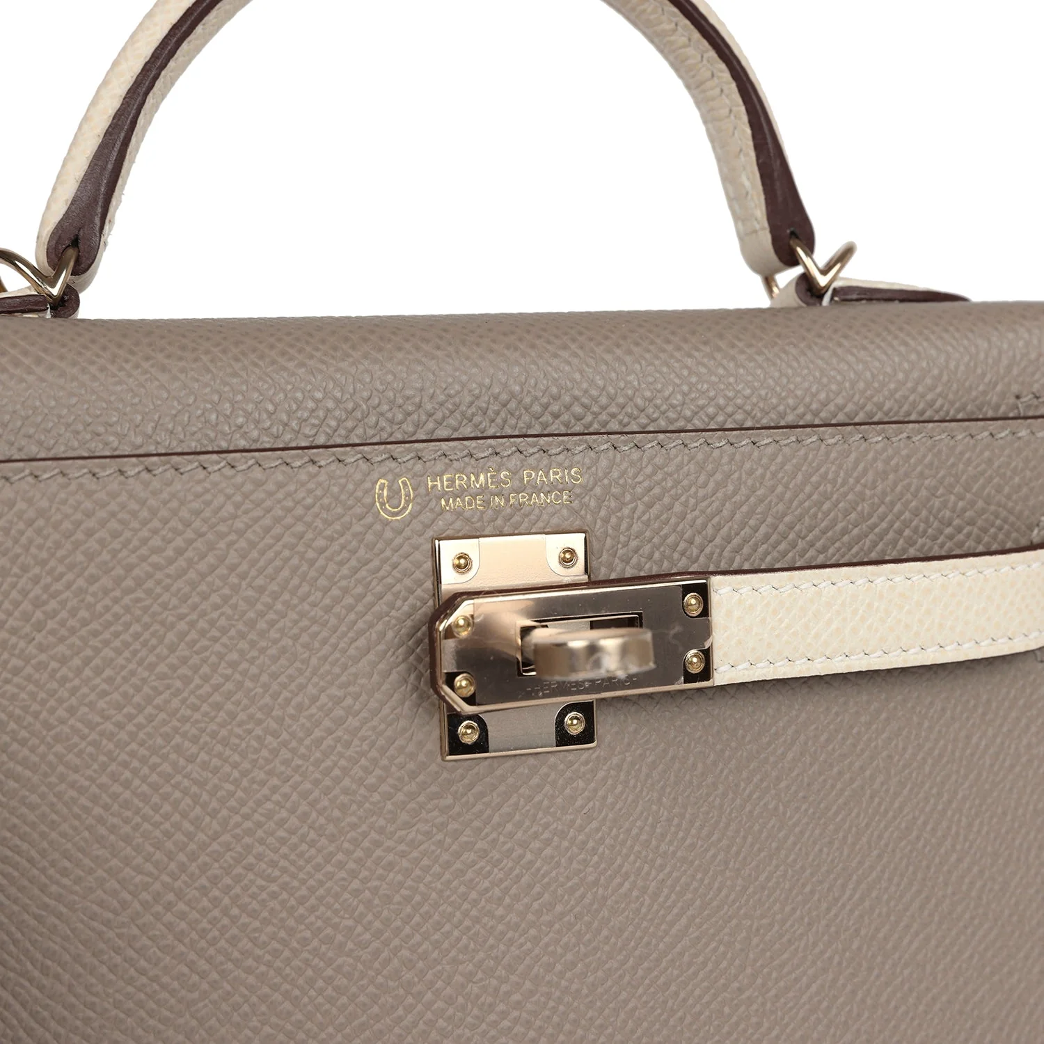 Replicate Hermes Special Order (HSS) Kelly Sellier 20 Craie and Gris Asphalte Epsom Permabrass Hardware(1:1 replica)