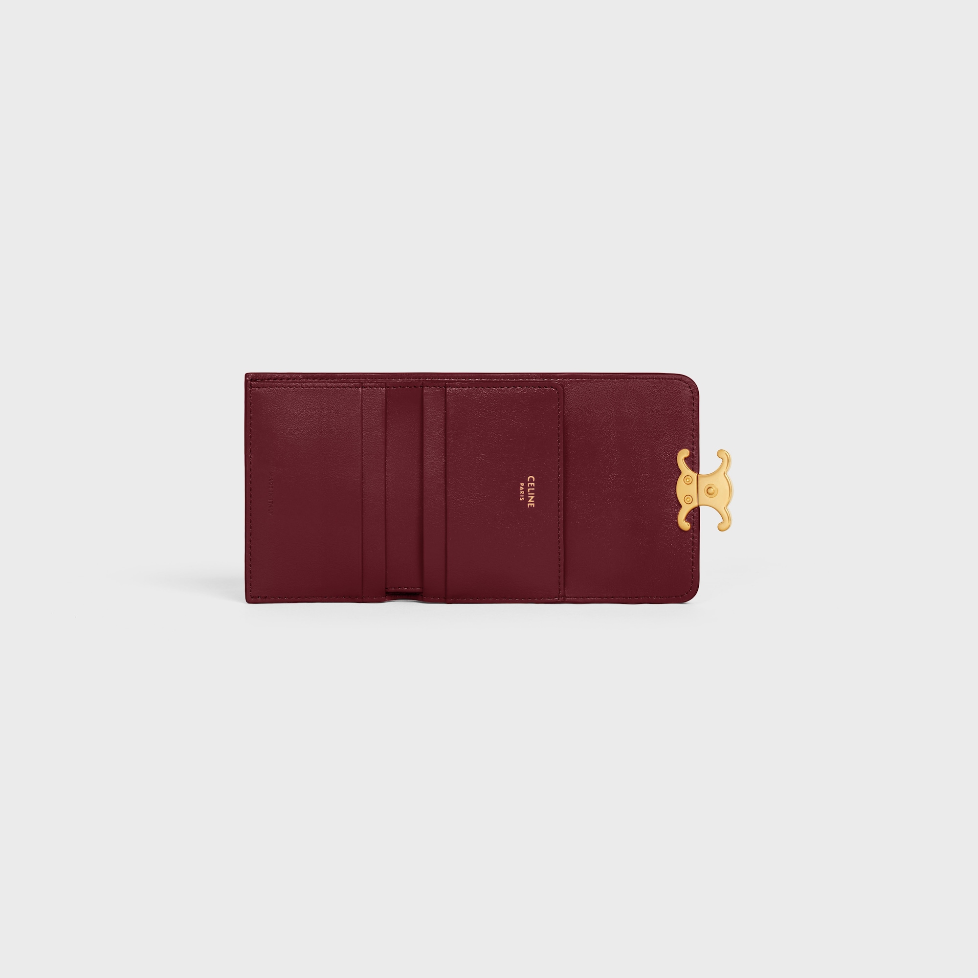 Replicate COMPACT WALLET WITH COIN TRIOMPHE IN SHINY CALFSKIN LIGHT BURGUNDY(1:1 replica)