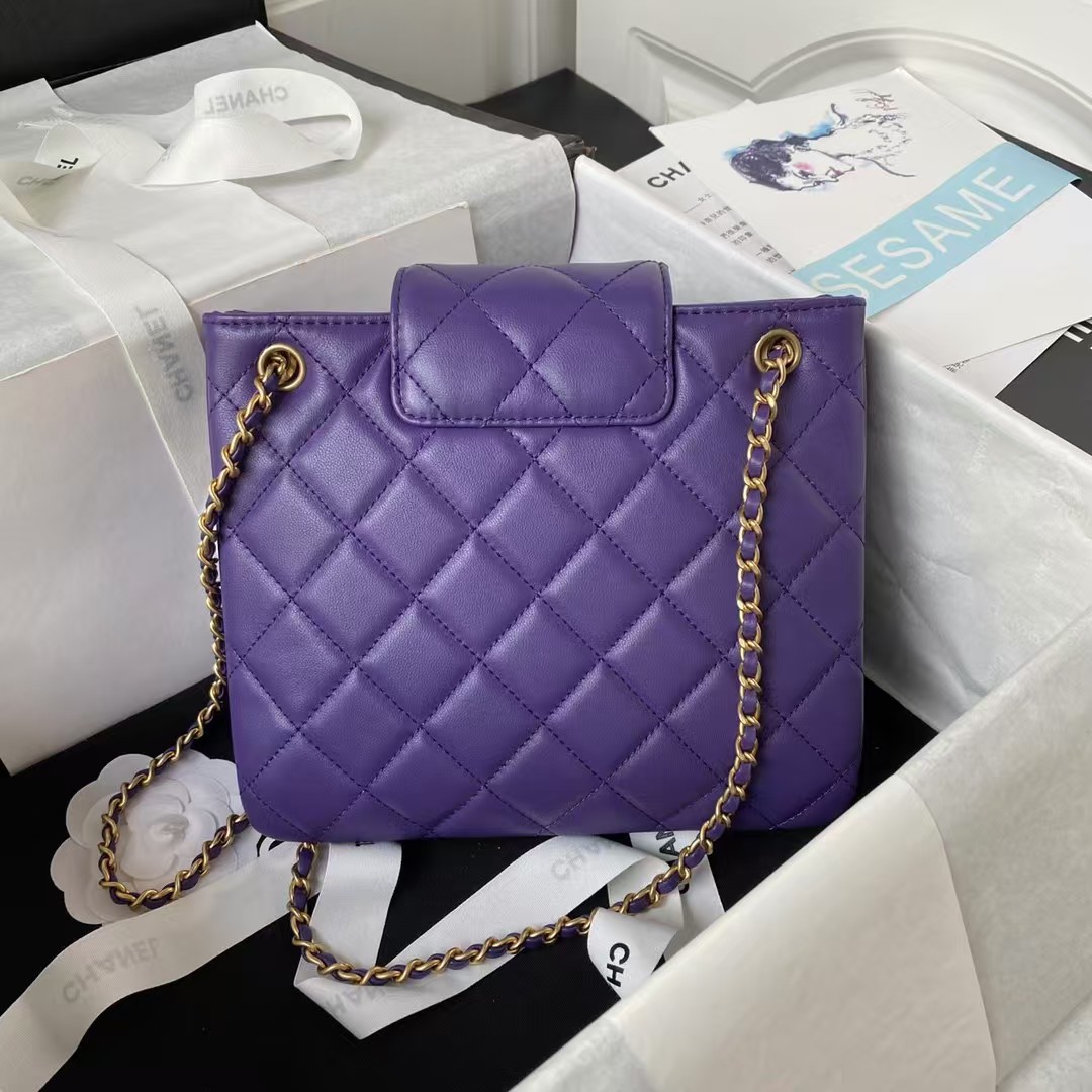 Replicate Chanel 24C AS4596 Vintage Logo Quilted Lambskin Shoulder Bag Purple(1:1 replica)
