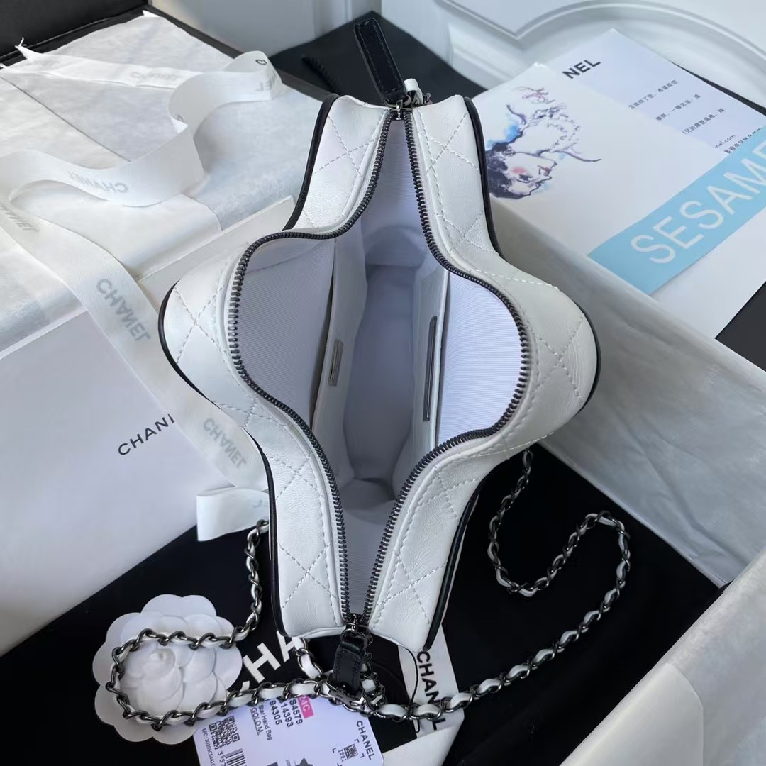 Replicate Chanel 24C AS4579 Star Bag White and Black Satin Black Metal Hardware(1:1 replica)