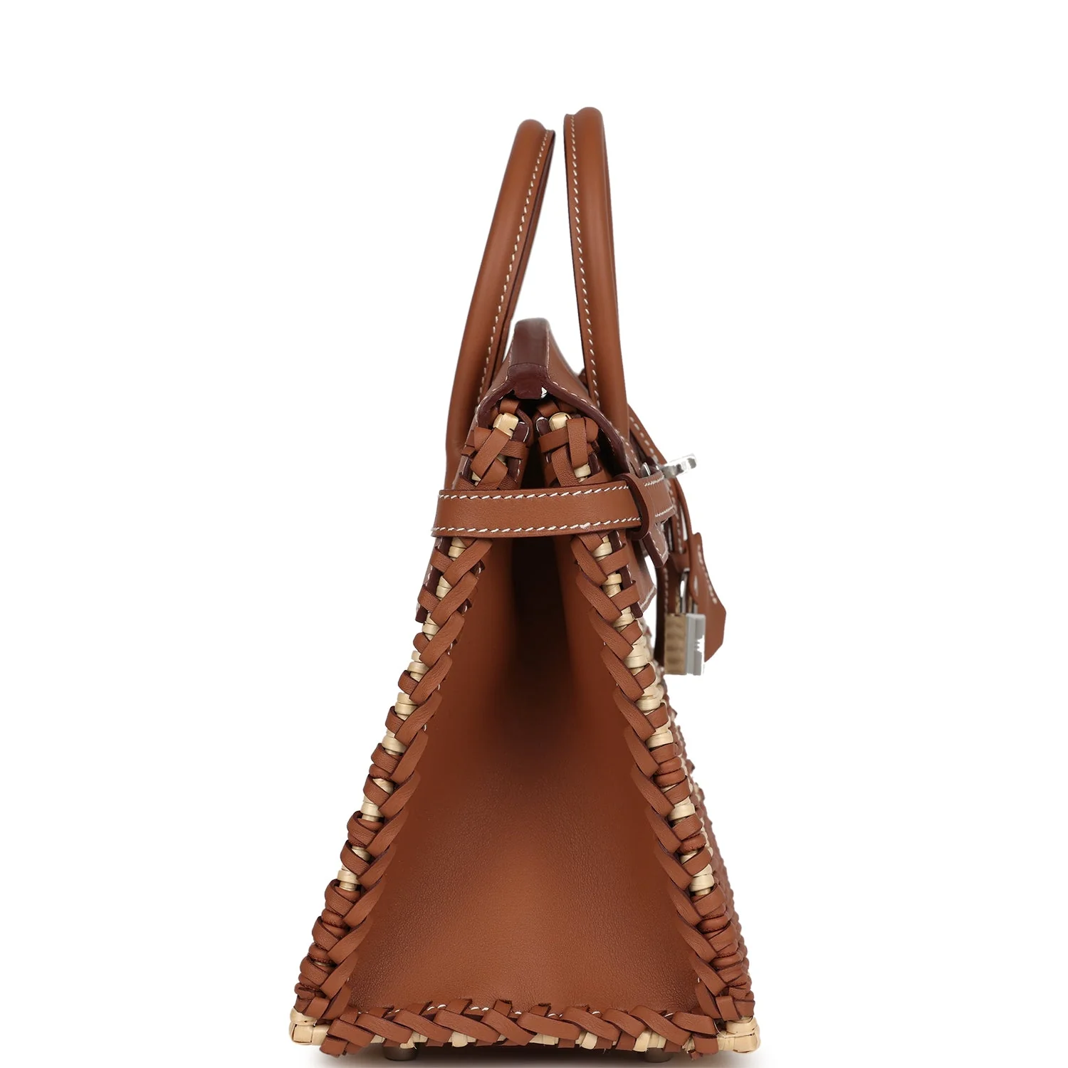 Replicate Hermes Picnic Birkin 25 Gold Swift and Stripe Wicker Palladium Hardware(1:1 replica)