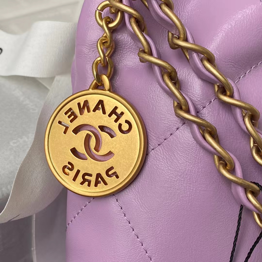 Replicate Chanel 22 AS3260 Small Bag Purple Calfskin Gold Hardware(1:1 replica)