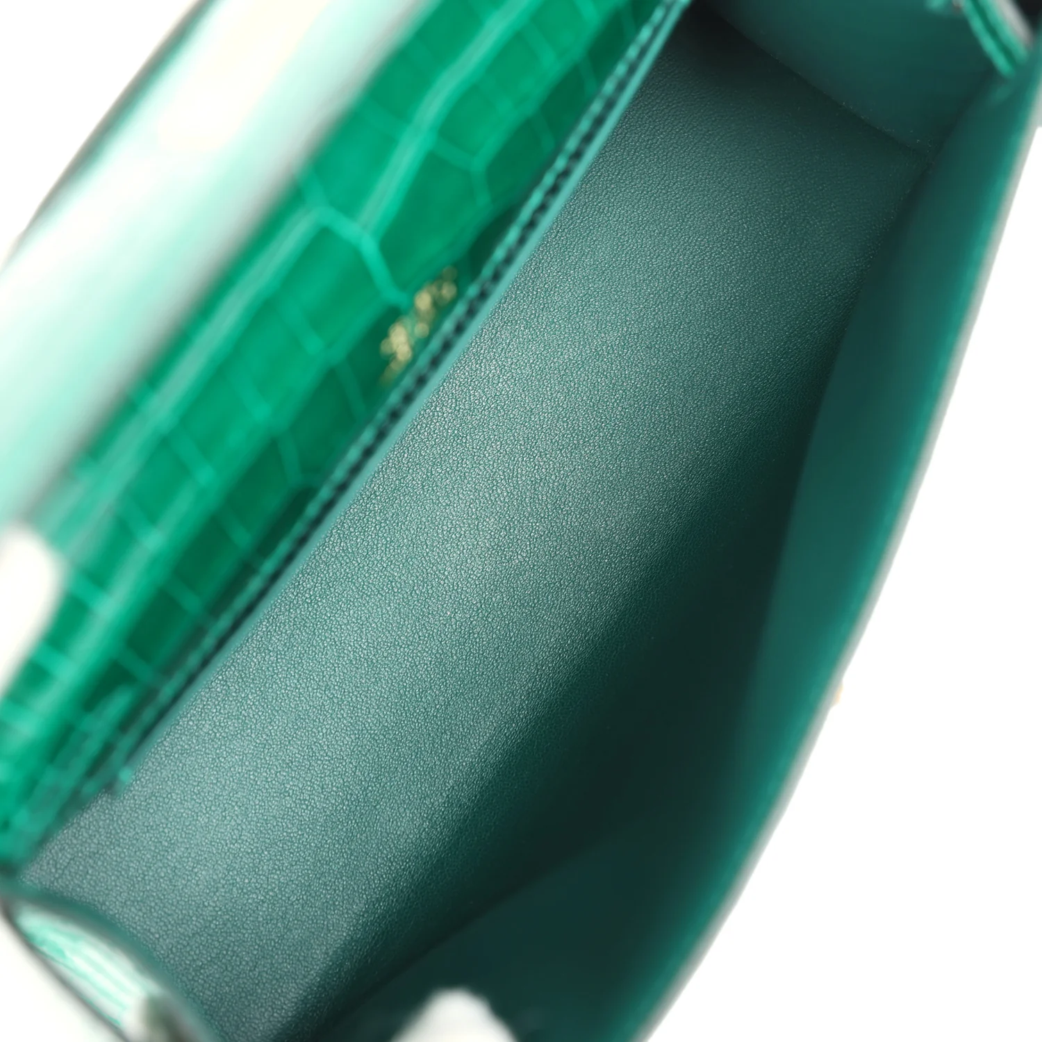 Replicate Hermes Kelly Pochette Emerald Shiny Porosus Crocodile Gold Hardware(1:1 replica)