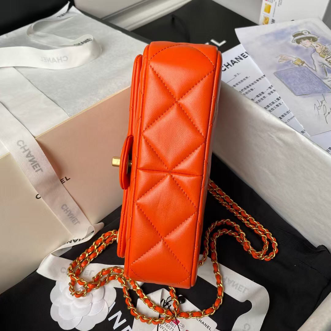 Replicate Chanel AS4861 Small Flap Bag Pearl Lambskin Faux Pearl   Gold Metal Orange(1:1 replica)