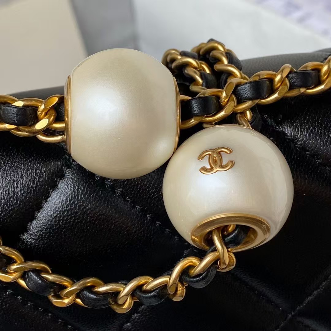 Replicate Chanel AS4868 Mini Flap Bag Pearl Lambskin Faux Pearl   Gold Metal Black(1:1 replica)