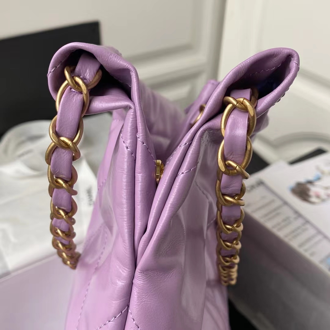 Replicate Chanel 22 AS3260 Small Bag Purple Calfskin Gold Hardware(1:1 replica)
