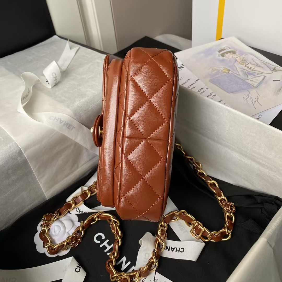 Replicate Chanel 24A AS4992 Mini Shiny Lambskin Flap Bag with Top Handle Brown(1:1 replica)
