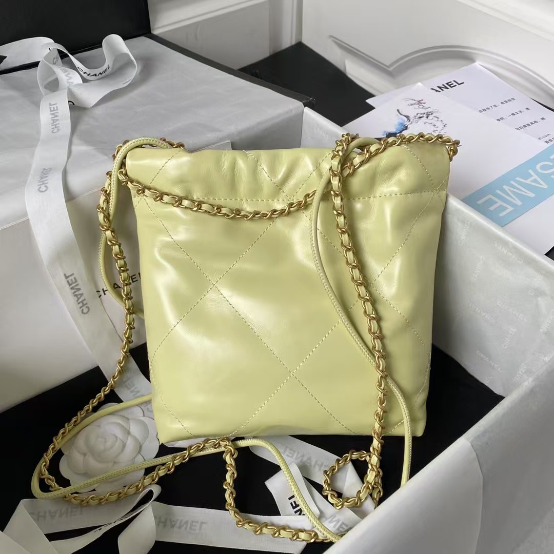 Replicate Chanel 22 AS3980 Mini Tote Shiny Calfskin   Gold-Tone Metal Yellow(1:1 replica)