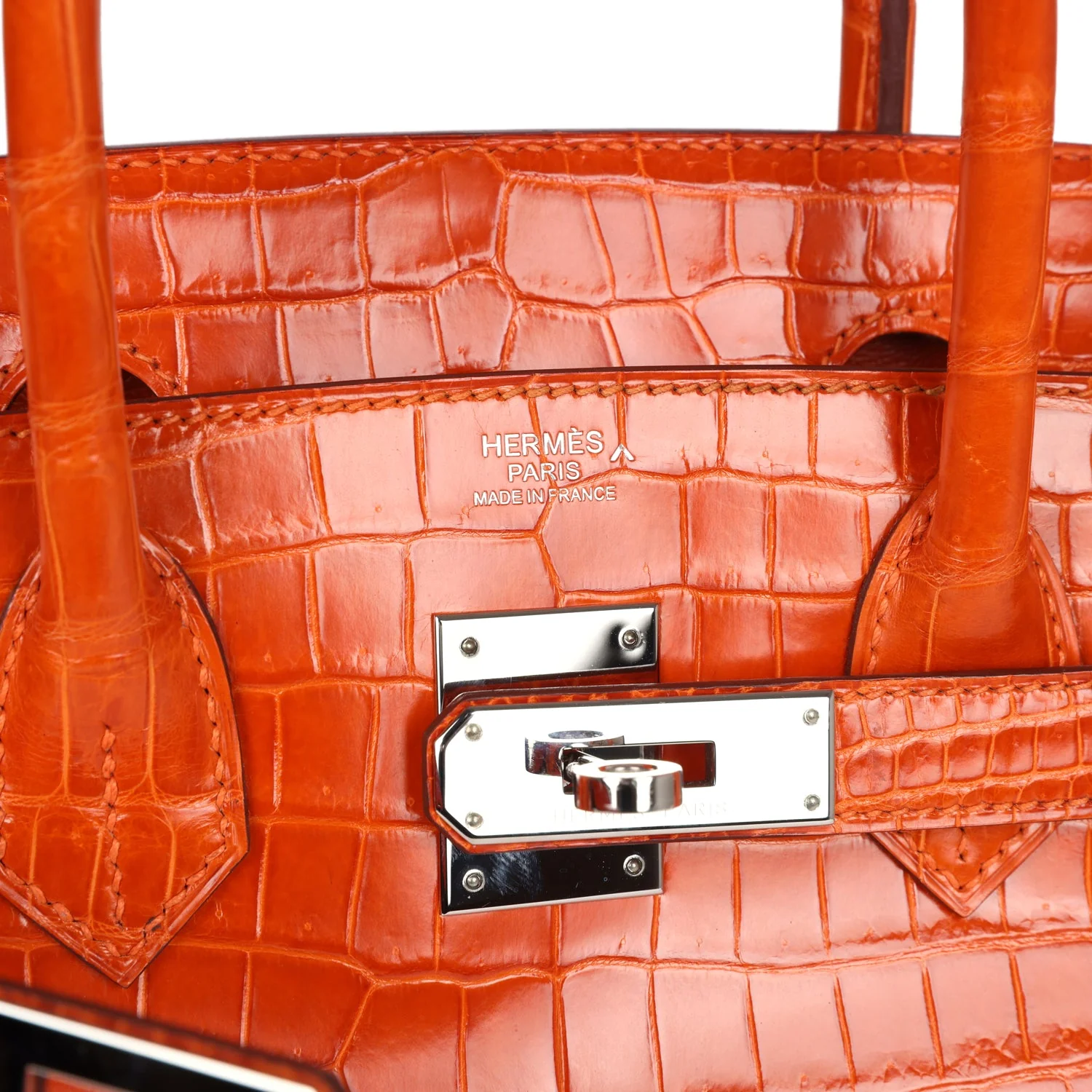 Replicate Hermes Birkin 30 Orange Shiny Porosus Crocodile Palladium Hardware(1:1 replica)
