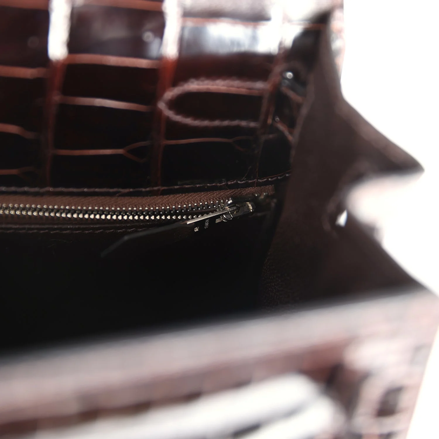 Replicate Hermes Kelly Sellier 28 Cocoan Shiny Niloticus Crocodile Palladium Hardware(1:1 replica)