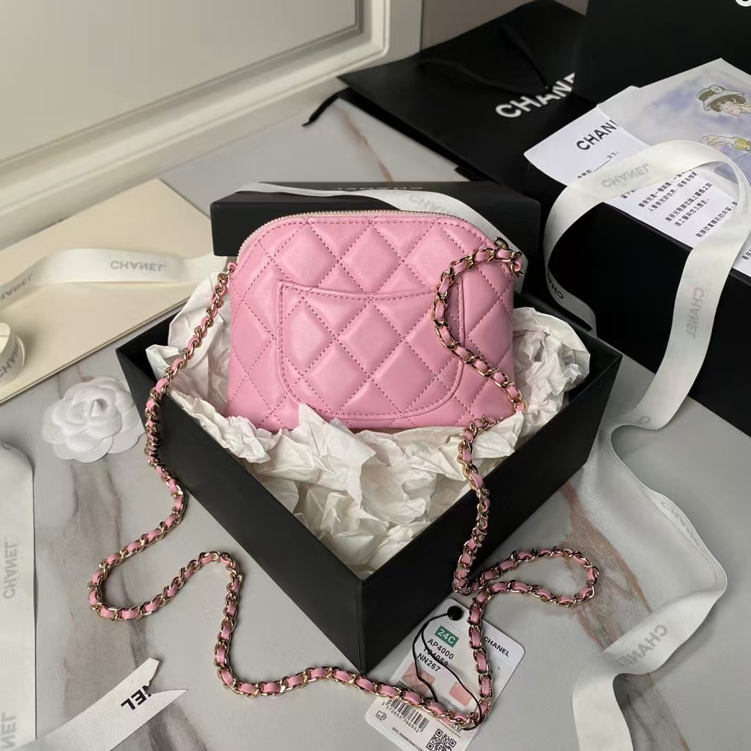 Replicate Chanel 24S AP4000 Mini Clutch with Chain Crossbody Bag Pink Caviar Light Gold Hardware(1:1 replica)