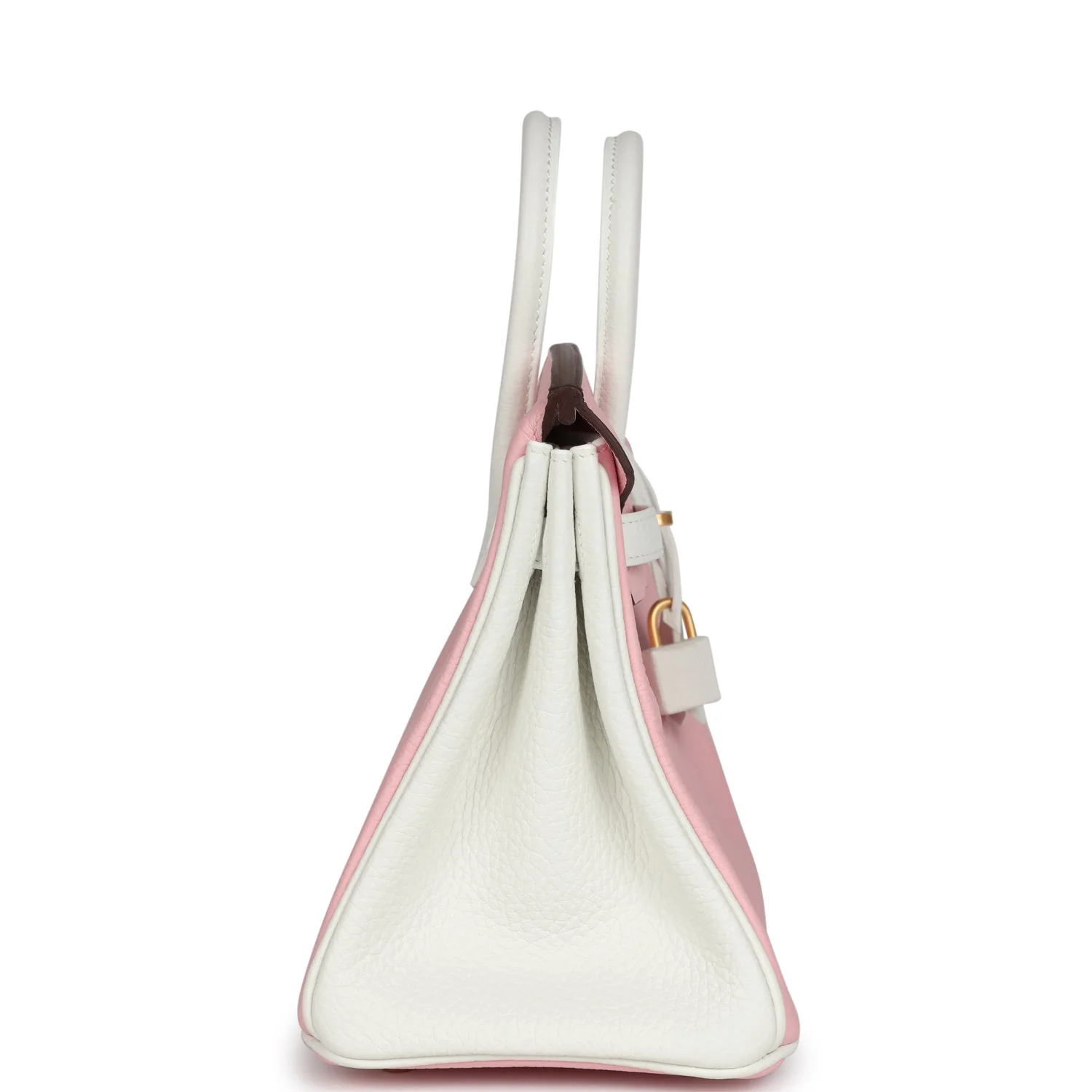 Replicate Hermes Special Order (HSS) Birkin 25 Rose Sakura and White Clemence Brushed Gold Hardware(1:1 replica)