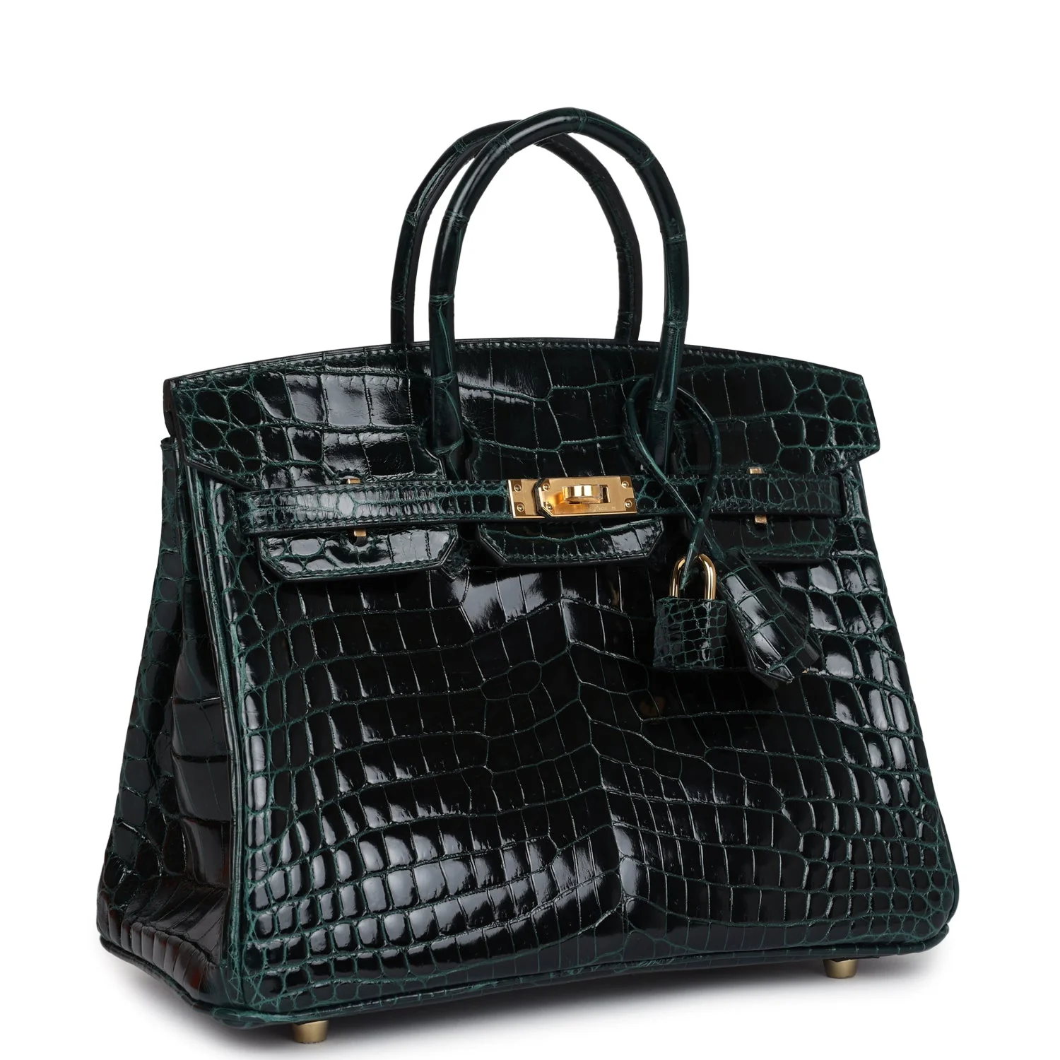 Replicate Hermes Birkin 25 Vert Cypress Shiny Niloticus Crocodile Gold Hardware(1:1 replica)