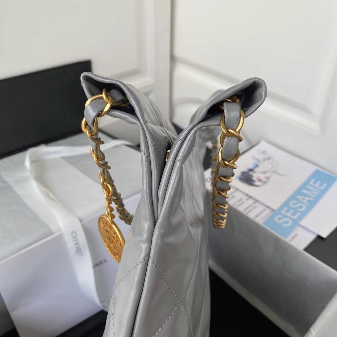Replicate Chanel 22 AS3260 Small Bag Grey Calfskin Gold Hardware(1:1 replica)