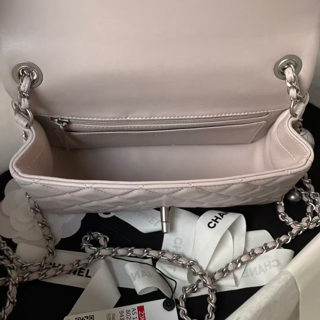 Replicate Chanel 23K AS1787 Mini Pearl Embossed Rectangular Flap Bag Lambskin Brushed Silver Metal Hardware Light Purple(1:1 replica)