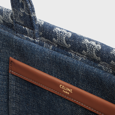 Replicate SMALL CABAS THAIS IN DENIM WITH TRIOMPHE ALL-OVER AND CALFSKIN DENIM / SILVER(1:1 replica)