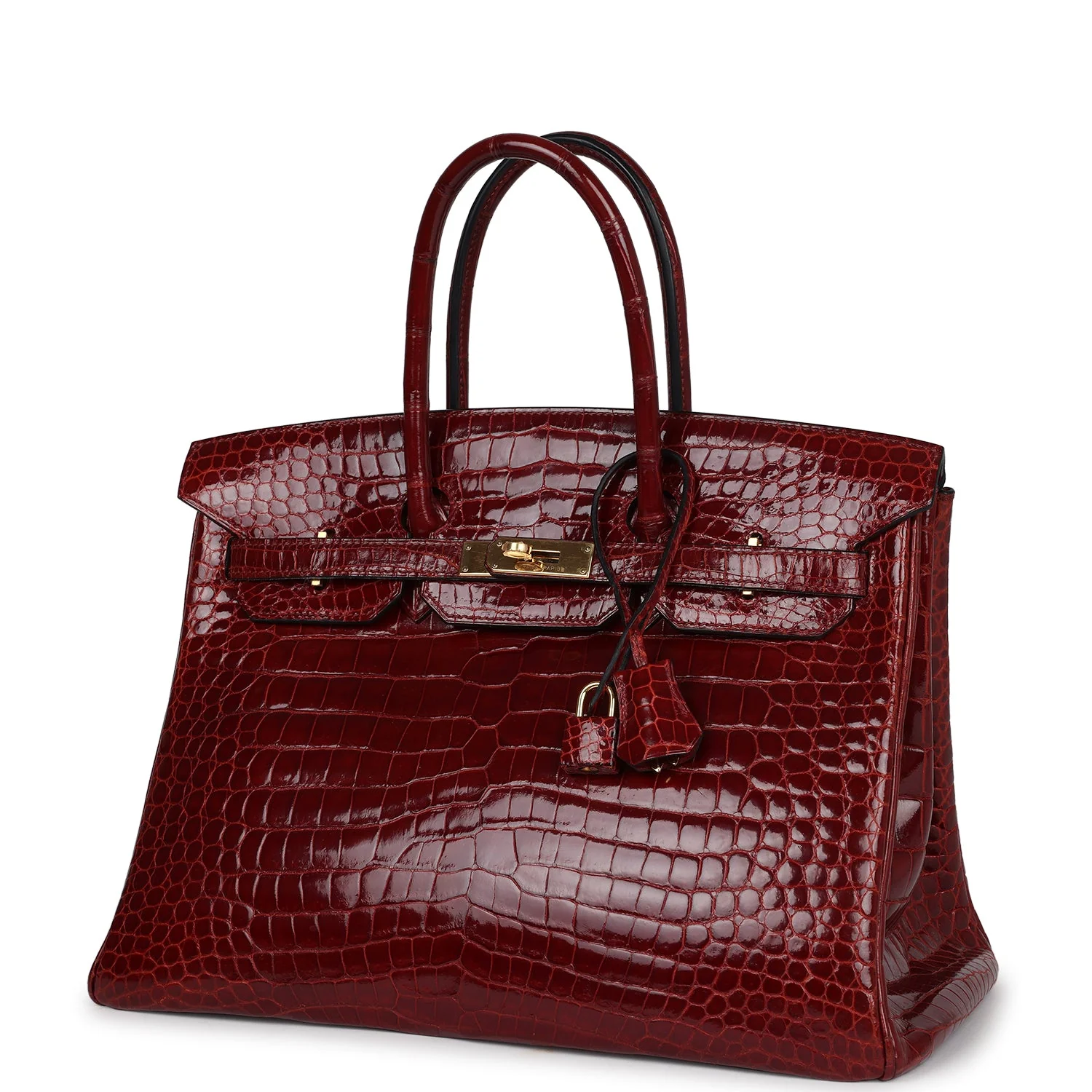 Replicate Hermes Birkin 35 Rouge H Shiny Crocodile Porosus Gold Hardware(1:1 replica)