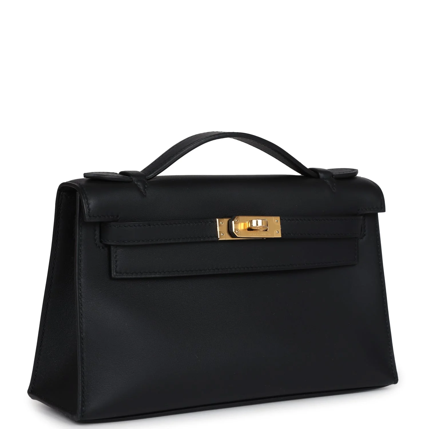 Replicate Hermes Kelly Pochette Black Swift Gold Hardware(1:1 replica)