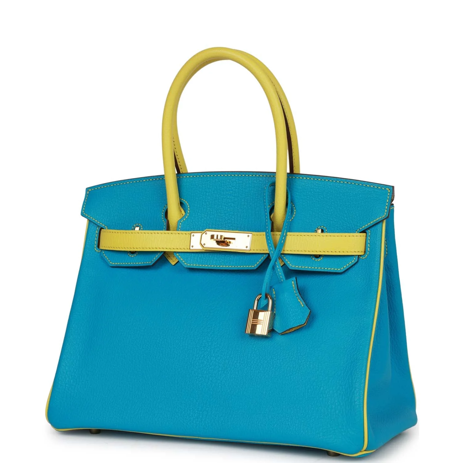Replicate Hermes Special Order (HSS) Birkin 30 Bleu Turquoise and Lime Chevre Gold Hardware(1:1 replica)