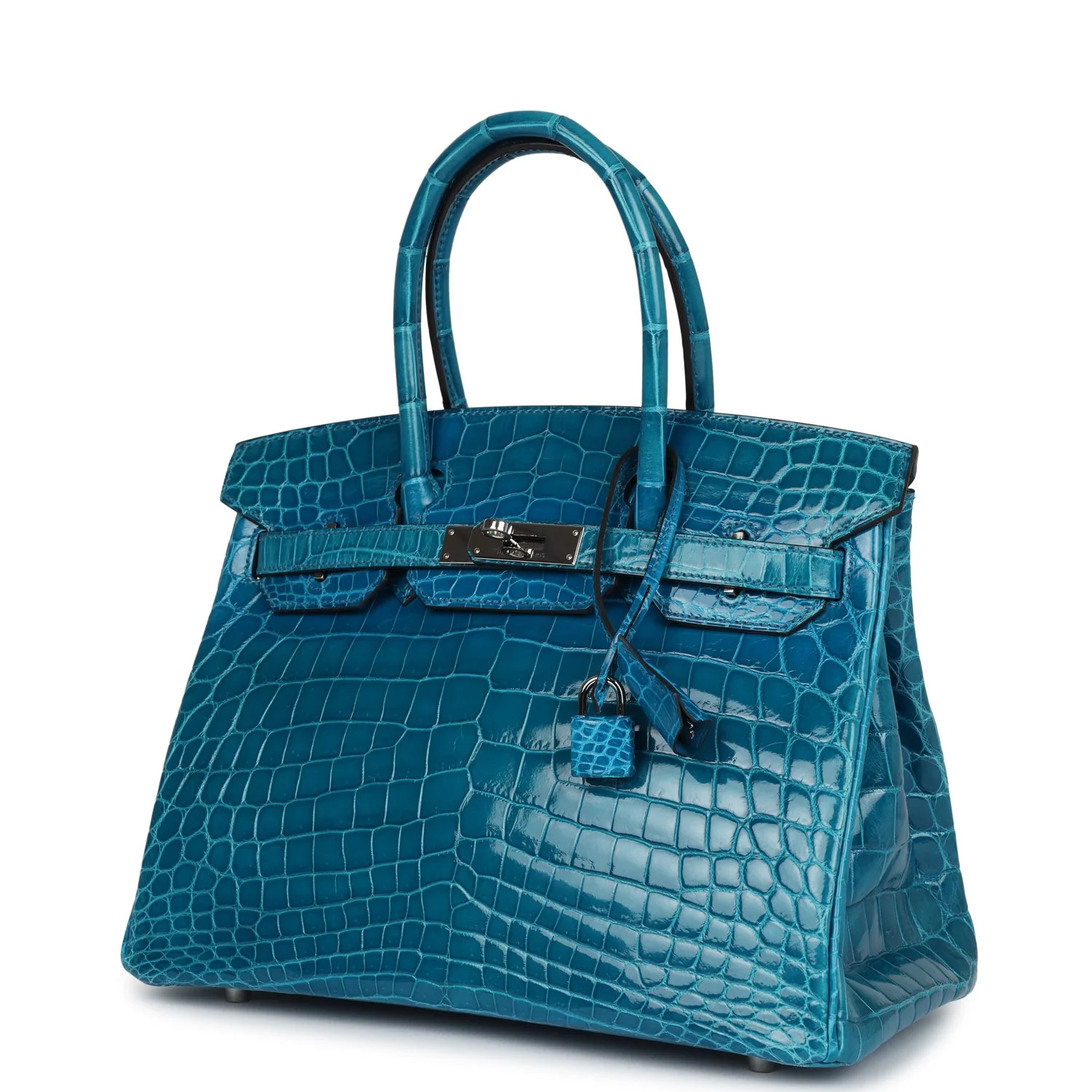 Replicate Hermes Birkin 30 Bleu Izmir Shiny Niloticus Crocodile Palladium Hardware(1:1 replica)