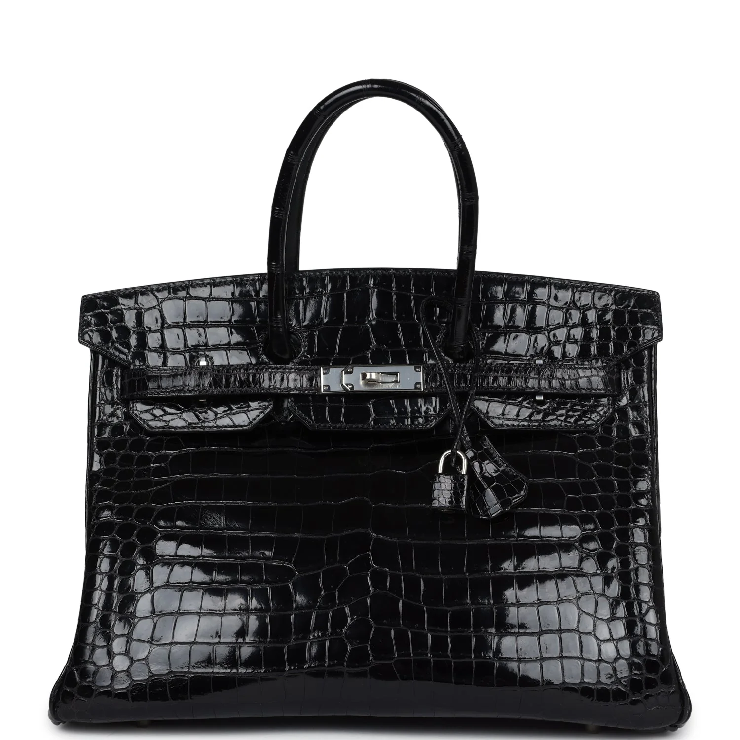 Replicate Vintage Hermes Birkin 35 Black Shiny Porosus Crocodile Palladium Hardware(1:1 replica)