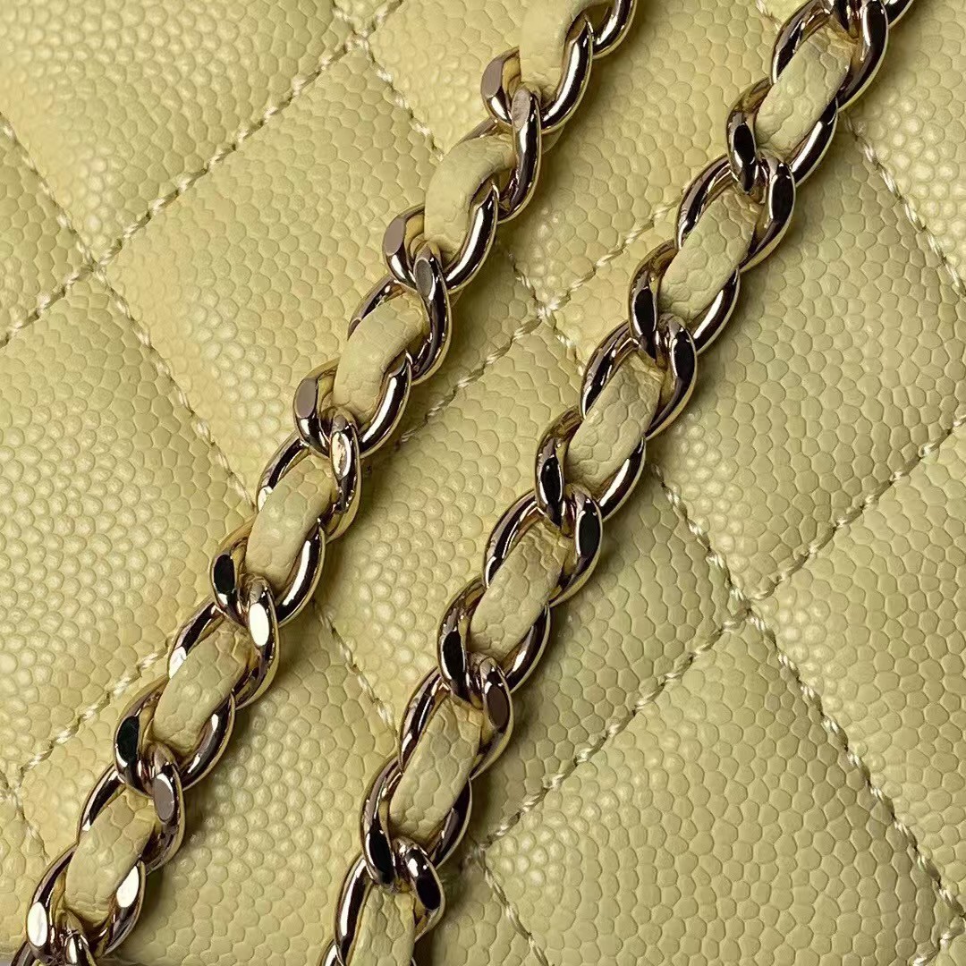Replicate Chanel 24S AP4000 Mini Clutch With Chain Crossbody Bag Yellow Caviar Light Gold Hardware(1:1 replica)