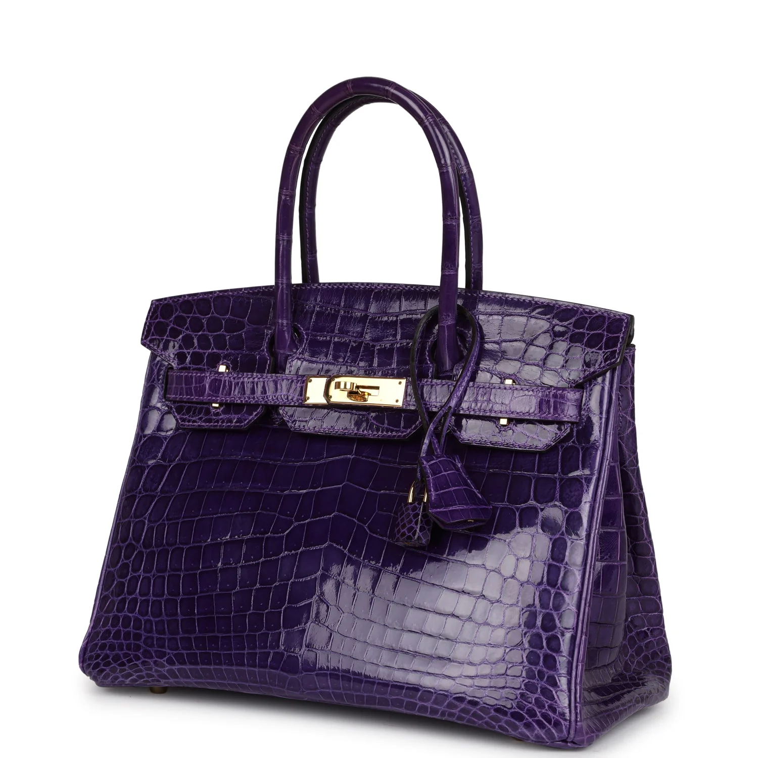 Replicate Hermes Birkin 30 Ultraviolet Shiny Niloticus Crocodile Gold Hardware(1:1 replica)