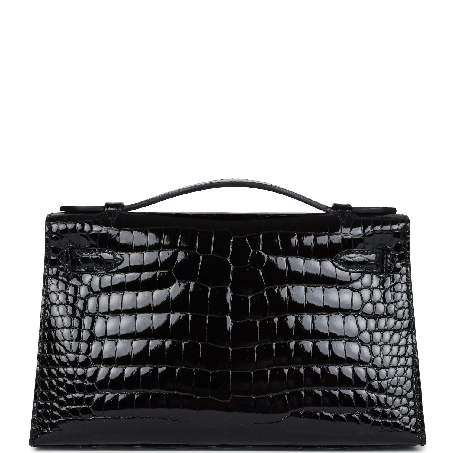 Replicate Hermes Kelly Pochette Black Shiny Porosus Crocodile Gold Hardware(1:1 replica)
