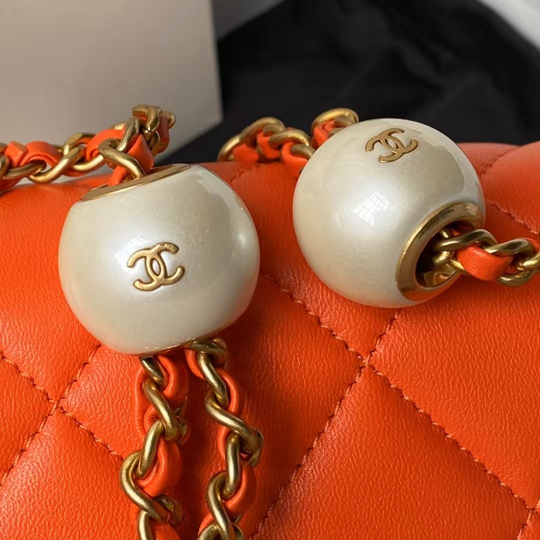 Replicate Chanel AS4868 Mini Flap Bag Pearl Lambskin Faux Pearl   Gold Metal Orange(1:1 replica)