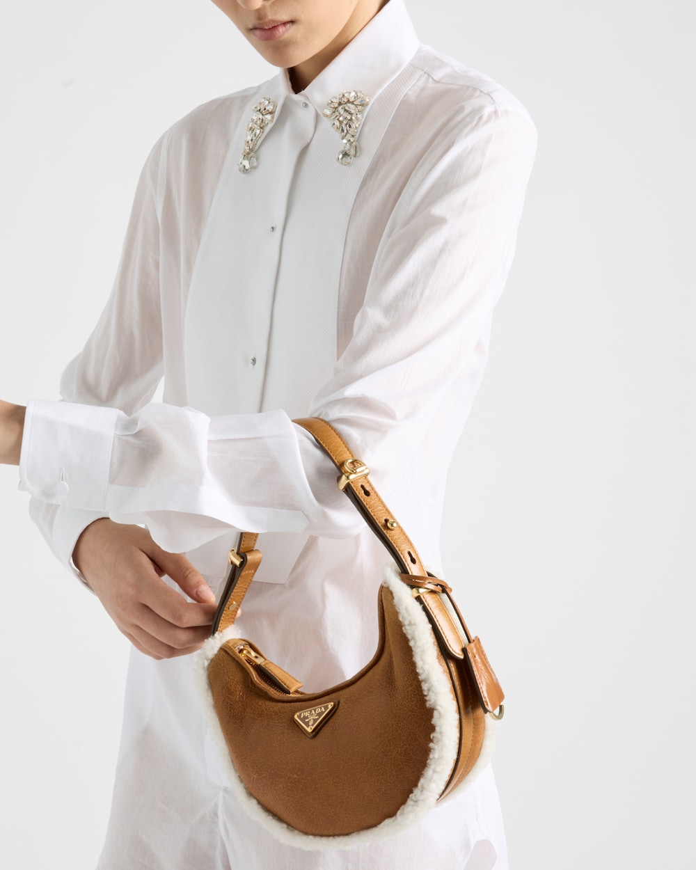 Replicate Prada Arqué Small Shearling Shoulder Bag(1:1 replica)