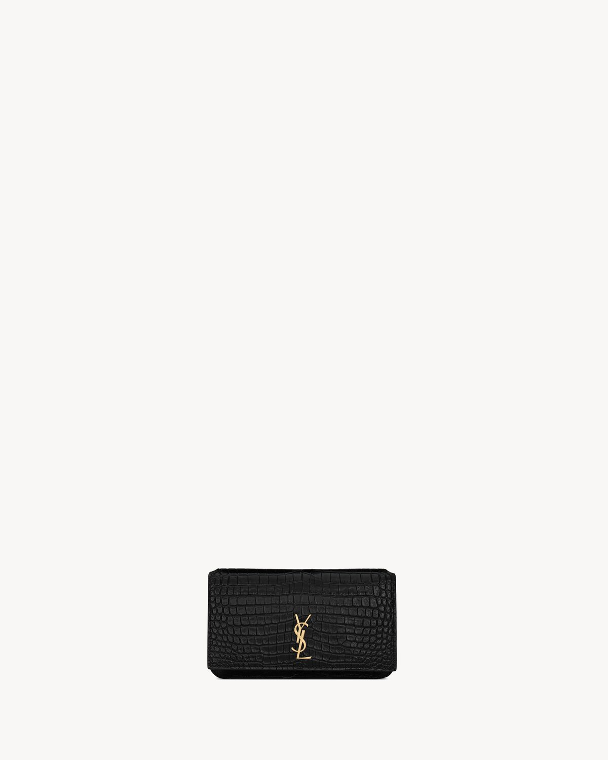 Replicate YSL Cassandre Phone Holder in Shiny Crocodile-Embossed Leather(1:1 replica)