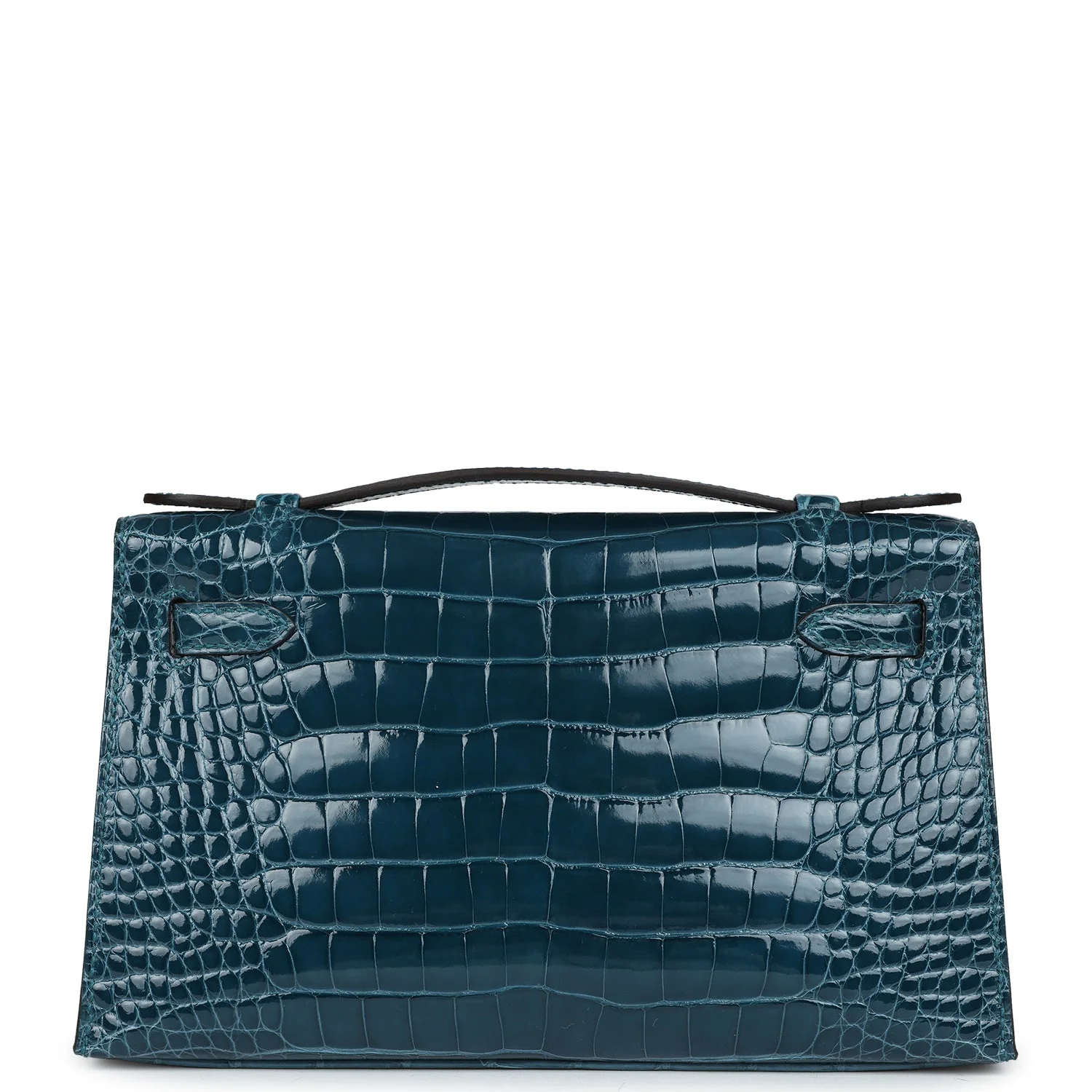 Replicate Hermes Kelly Pochette Vert Bosphore Shiny Alligator Gold Hardware(1:1 replica)