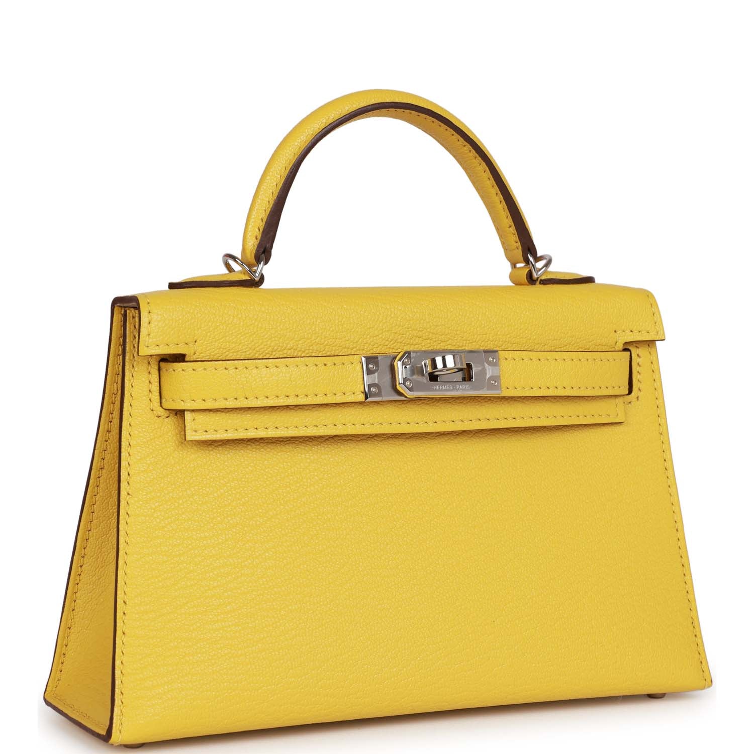 Replicate Hermes Kelly Sellier 20 Jaune de Naples Verso Ch��vre Palladium Hardware(1:1 replica)