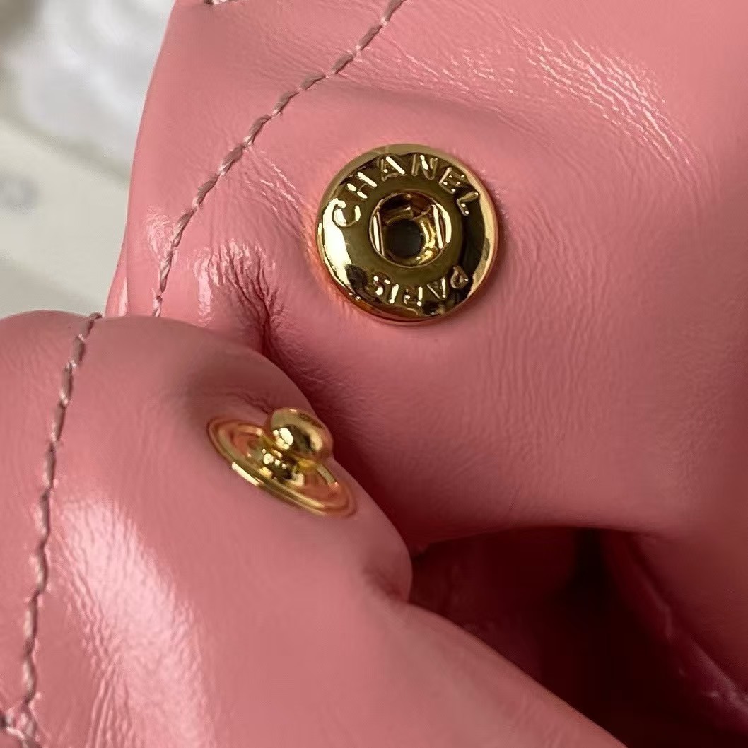 Replicate Chanel 22 Hobo Bag 24C AS4486 Gold Metallic Dark Pink Shiny Calfskin New Edition Horizontal(1:1 replica)