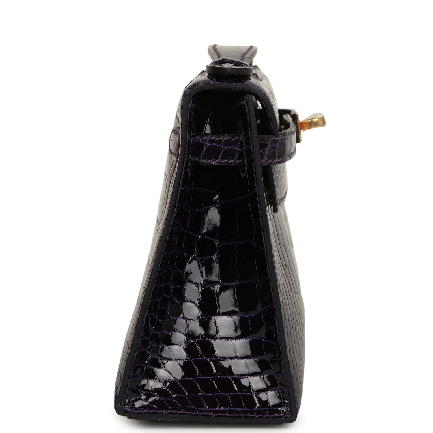 Replicate Hermes Kelly Pochette Amethyst Shiny Alligator Gold Hardware(1:1 replica)